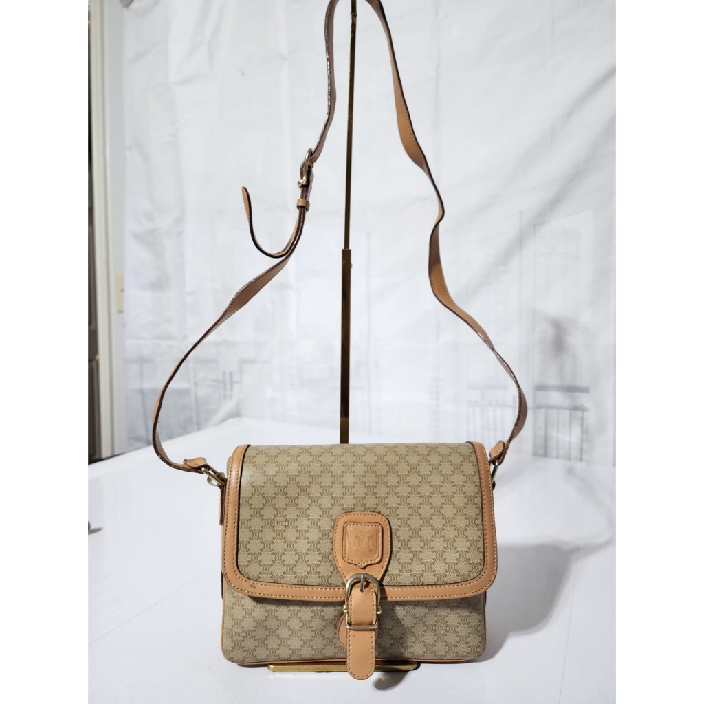 Cline Vintage Macadam Canvas Crossbody Bag Beige/Brown